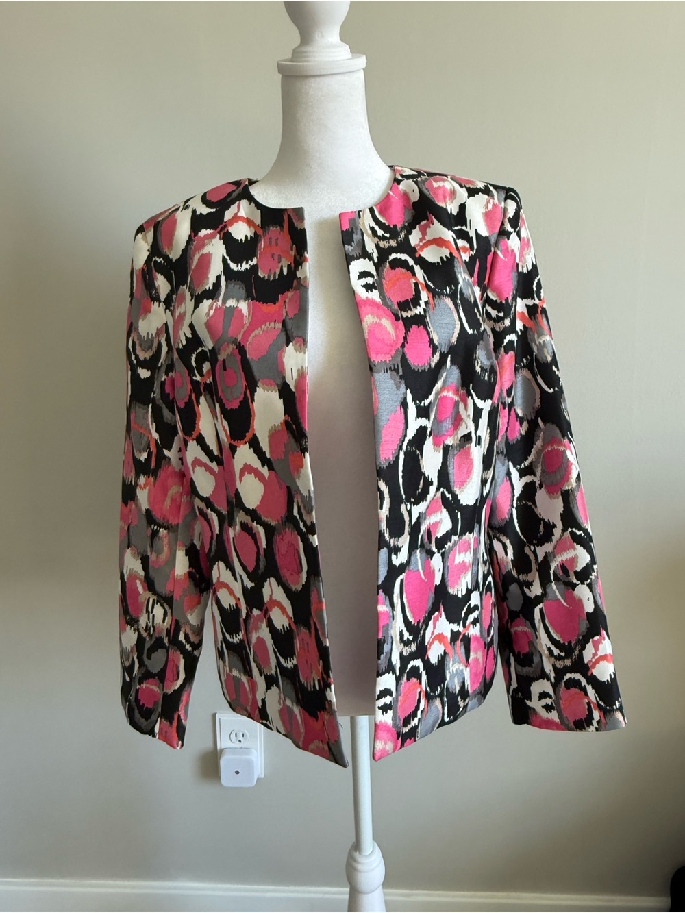 Kasper Pink Black Abstract Open-Front Blazer